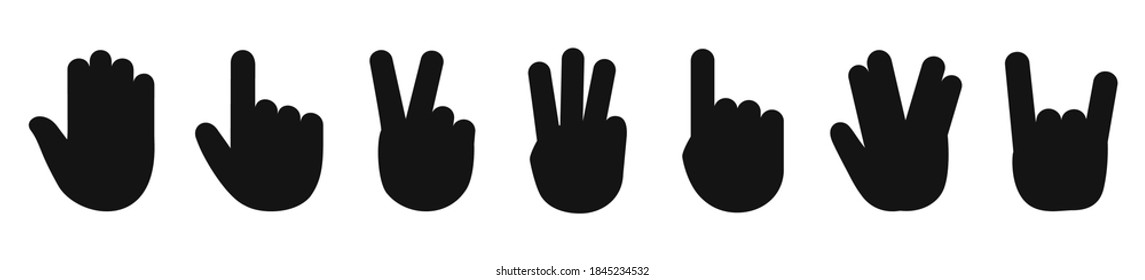 Icono del conjunto de símbolos gesticulado manual, colección de señales gesticuladas manuales diferentes - vector de stock