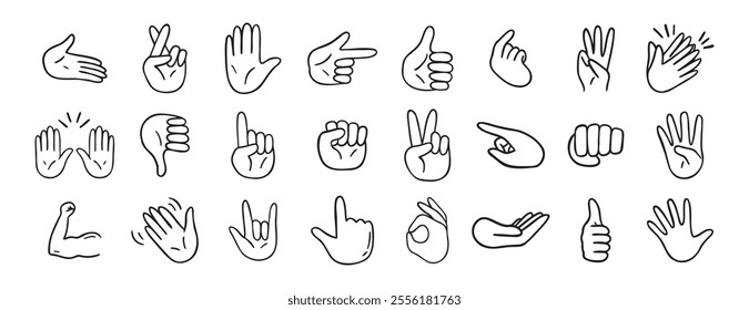 hand gesticulations doodle hand drawn icon. Outline drawing hand gesticulations line clipart symbol. Vector illustration