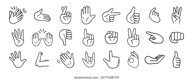 hand gesticulations doodle hand drawn icon. Outline drawing hand gesticulations line clipart symbol. Vector illustration