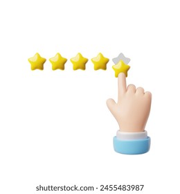 A hand gesture with a 3D star, perfect for customer surveys. A vector minimalistic icon illustrating the high quality of service and business success.