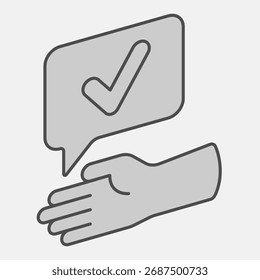 Gesto de la mano del icono isométrico del Acuerdo, concepto de la Aprobación. Gráficos de Vector. Burbuja de marca de verificación y signo de mano y trazo editable, icono de estilo de contorno para móvil o Diseño web