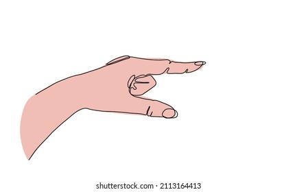 Hand gesture, aside pointer showing direction. Forefinger pointing on something. One continuous line art drawing vector illustration of pointing arm.