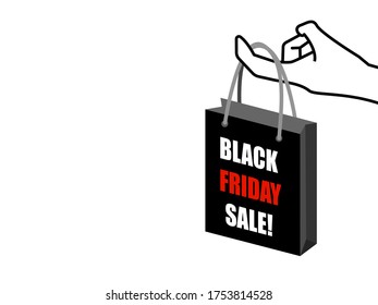 Hand Gesture bag on white. Black friday. Vector