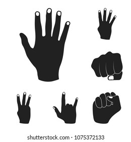 Hand gesture black icons in set collection for design. Palm and finger vector symbol stock web illustration.