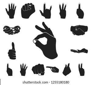 Hand gesture black icons in set collection for design. Palm and finger vector symbol stock web illustration.
