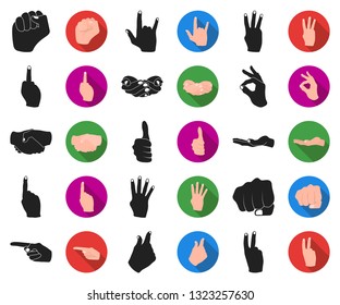 Hand gesture black,flat icons in set collection for design. Palm and finger vector symbol stock web illustration.