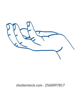 Hand gesture. Blue doodle vector illustration. Index, middle, ring, little fingers and thumb