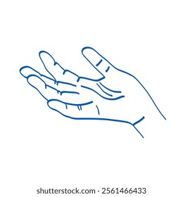 Hand gesture. Blue doodle vector illustration. Index, middle, ring, little fingers and thumb