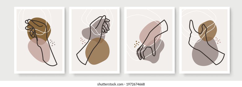 Hand gesture boho style wall art decor. Creative minimalist hand draw abstract art. Modern illustrations. Bohemian style collection