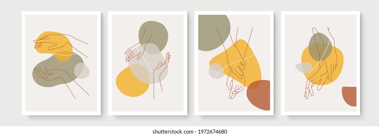Hand gesture boho style wall art decor. Creative minimalist hand draw abstract art. Modern illustrations. Bohemian style collection