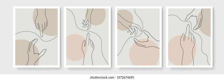Hand gesture boho style wall art decor. Creative minimalist hand draw abstract art. Modern illustrations. Bohemian style collection