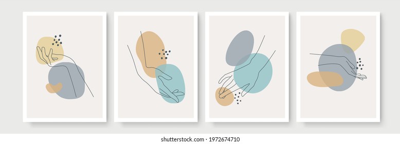 Hand gesture boho style wall art decor. Creative minimalist hand draw abstract art. Modern illustrations. Bohemian style collection