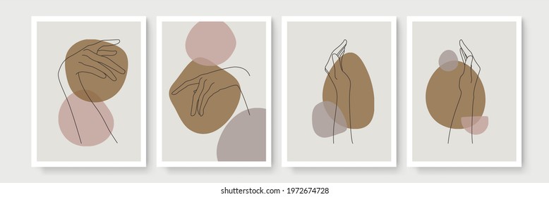 Hand gesture boho style wall art decor. Creative minimalist hand draw abstract art. Modern illustrations. Bohemian style collection