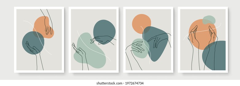 Hand gesture boho style wall art decor. Creative minimalist hand draw abstract art. Modern illustrations. Bohemian style collection