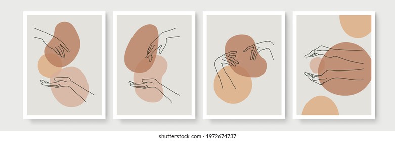 Hand gesture boho style wall art decor. Creative minimalist hand draw abstract art. Modern illustrations. Bohemian style collection
