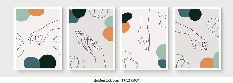 Hand gesture boho style wall art decor. creative minimalist hand draw abstract art. modern illustrations. bohemian style collection
