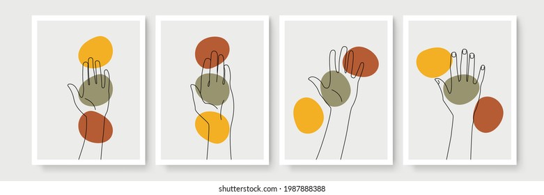Hand gesture boho style wall art decor. Creative minimalist hand draw abstract art . modern illustrations. Bohemian style collection. Organic boho shape set