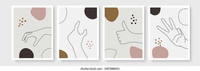 La decoración de arte mural de estilo boho con gestos a mano. Arte abstracto con mano creativa minimalista. ilustraciones modernas. Colección de estilo bohemio. Conjunto de formas de boho orgánico
