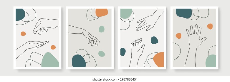 Hand gesture boho style wall art decor. Creative minimalist hand draw abstract art . modern illustrations. Bohemian style collection. Organic boho shape set