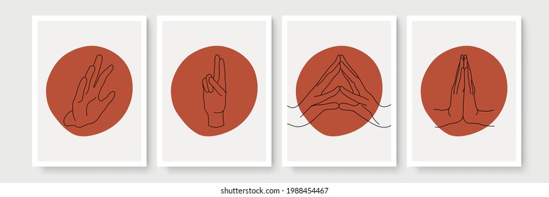 Hand gesture boho style wall art decor. Creative minimalist hand draw abstract art . modern illustrations. Bohemian style collection. Organic boho shape set