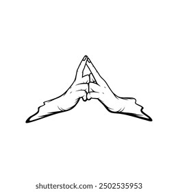 hand gesture brings together the forefingers of both hands black and white kalesvara mudra vector line art