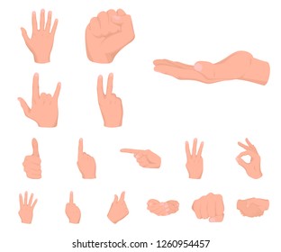 Hand gesture cartoon icons in set collection for design. Palm and finger vector symbol stock web illustration. Hand gesture cartoon icons in set collection for design. Palm and finger vector symbol stock web illustration.