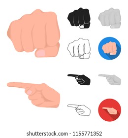 Hand gesture cartoon,black,flat,monochrome,outline icons in set collection for design. Palm and finger vector symbol stock web illustration.