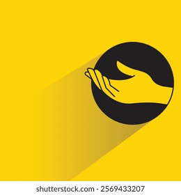 hand gesture in circle icon with shadow on yellow background