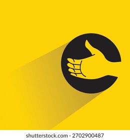 hand gesture in circle icon with shadow yellow background
