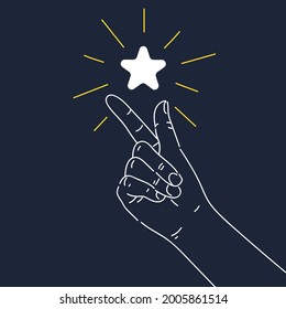 Un gesto de mano. El clic del pulgar y el índice de la mano de una persona. Afiche moderno de diseño.