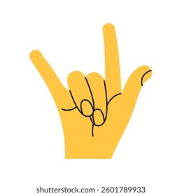 Hand gesture. Color trendy vector illustration. Index, middle, ring, little fingers and thumb