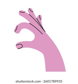 Hand gesture. Color trendy vector illustration. Index, middle, ring, little fingers and thumb