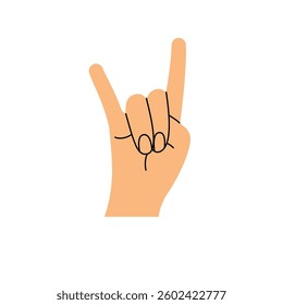 Hand gesture. Color trendy vector illustration. Index, middle, ring, little fingers and thumb