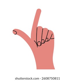Hand gesture. Color trendy vector illustration. Index, middle, ring, little fingers and thumb