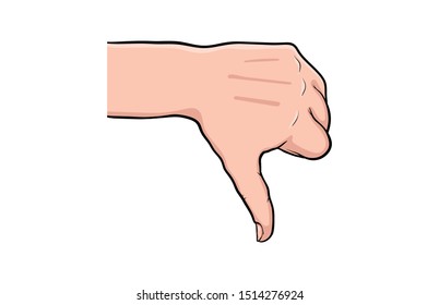 Hand gesture comic book pop art isolated. Dislike negative fist. Sketch cartoon retro thumb down arm. Badly dislike gesture vector illustration.
