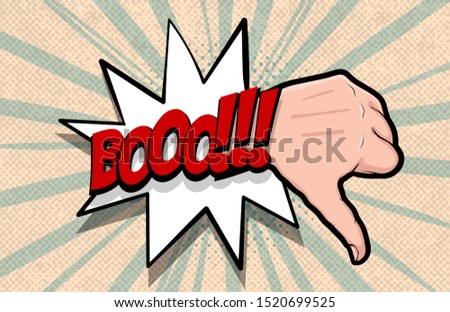 Hand gesture comic book pop art isolated. Dislike negative fist. Sketch cartoon retro thumb down arm. Badly dislike gesture vector illustration.