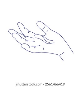 Hand gesture. Contour vector illustration. Index, middle, ring, little fingers and thumb