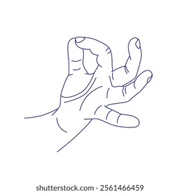 Hand gesture. Contour vector illustration. Index, middle, ring, little fingers and thumb
