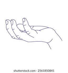 Hand gesture. Contour vector illustration. Index, middle, ring, little fingers and thumb