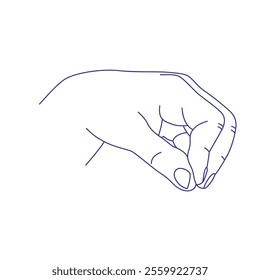 Hand gesture. Contour vector pinch illustration. Index, middle, ring, little fingers and thumb