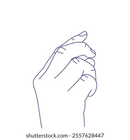 Hand gesture contour vector sketch illustration. Index, middle, ring, little fingers and thumb