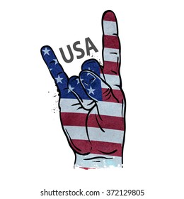 hand gesture cool, rock and roll. flag of USA. vector illustration
