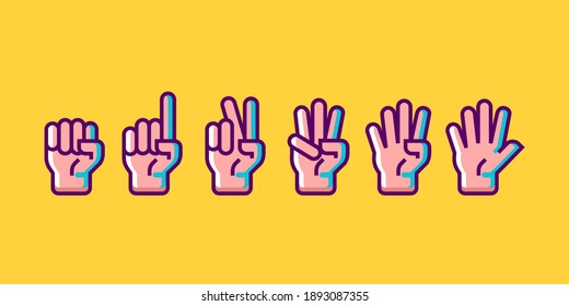 hand gesture count 1 2 3 4 and 5 vector icon illustration in trendy cartoon filled line style set Illustration, counting hand vector design in modern neon color