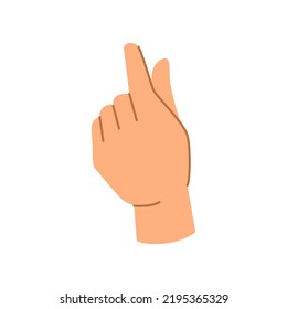 Gesto de mano contando dinero, pulgar aislado y movimiento de dedos índice. Comunicación no verbal y signo, icono aislado. Caricatura plana, vector de estilo plano