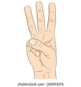 Hand gesture, counting three, realistic