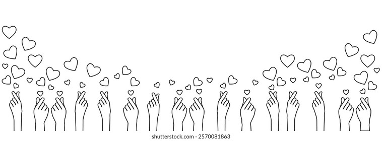 Hand gesture creates a heart of love. Concept of love and multinationality. Different peoples together in a heart.