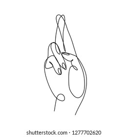 hand gesture crossed fingers  One line drawing