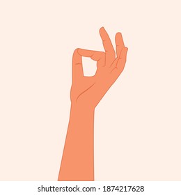 Hand Gesture For Delicious Food Isolated Vector Illustration. Italian Hand Gesture. Hand Ok Sign On White Background. Close Up Hand Showing Okay, Perfect, Zero Gesture Flat Design