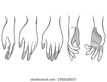 Hand gesture different poses sketch hand drawn isolated