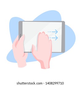 Hand gesture for digital tablet. Finger movement for using electronic device. Isolated vector illustration in cartoon style